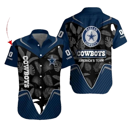 Personalized Dallas Cowboys America'S Team Navy Leaf Blue Pattern Hawaiian Shirt - Moonbestprint