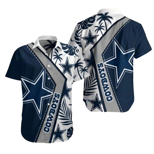 Dallas Cowboyspalm Shadow Stripe Navy Hawaiian Shirt - Moonbestprint