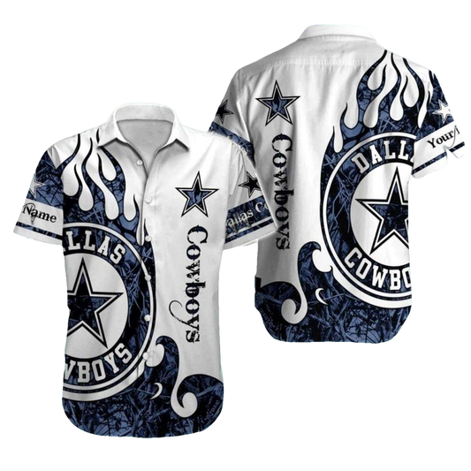 Dallas Cowboys White Flame Star Design Hawaiian Shirt - Moonbestprint