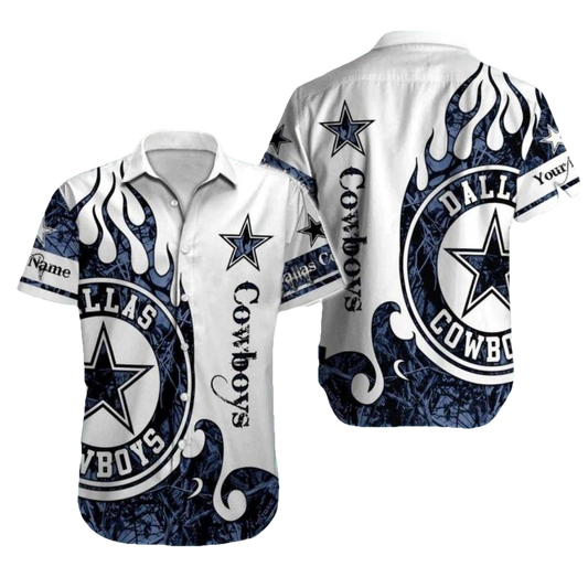 Dallas Cowboys White Flame Star Design Hawaiian Shirt - Moonbestprint