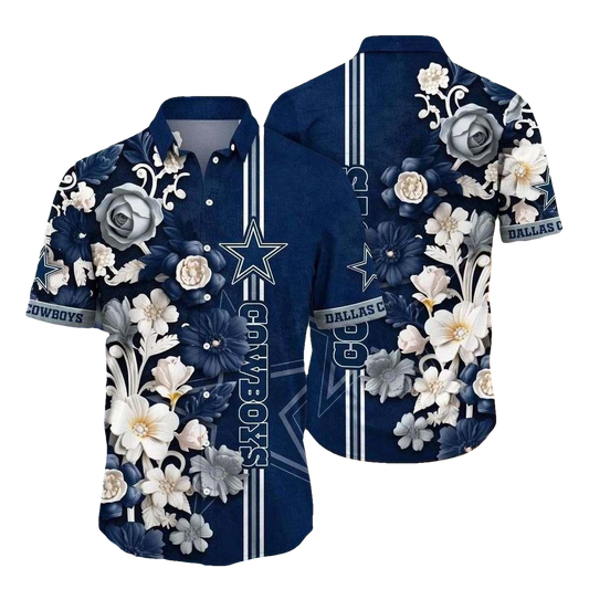 Dallas Cowboys Vivid Botanical Blue Floral Parade Hawaiian Shirt - Moonbestprint