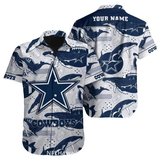 Dallas Cowboys Vintage Whale And Football Pattern Hawaiian Shirt - Moonbestprint