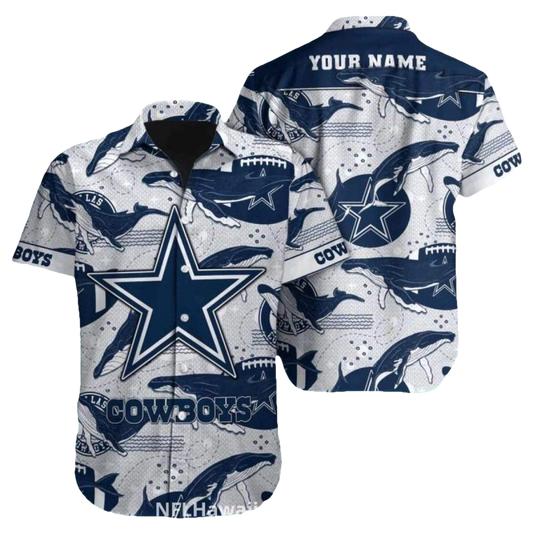 Dallas Cowboys Vintage Whale And Football Pattern Hawaiian Shirt - Moonbestprint