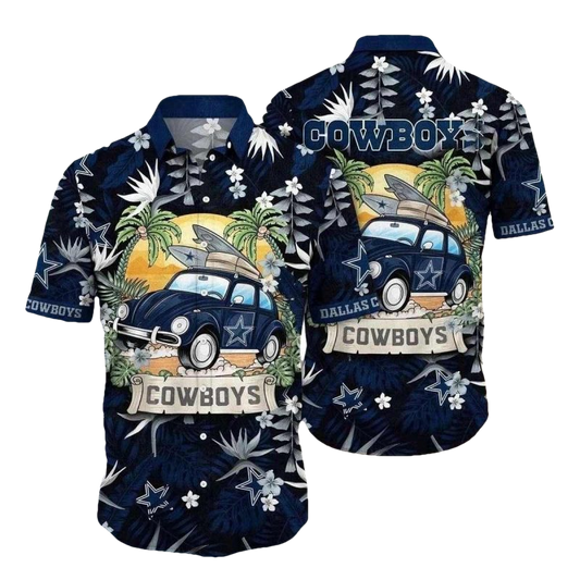 Dallas Cowboys Vintage Old Car Floral Hawaiian Shirt - Moonbestprint