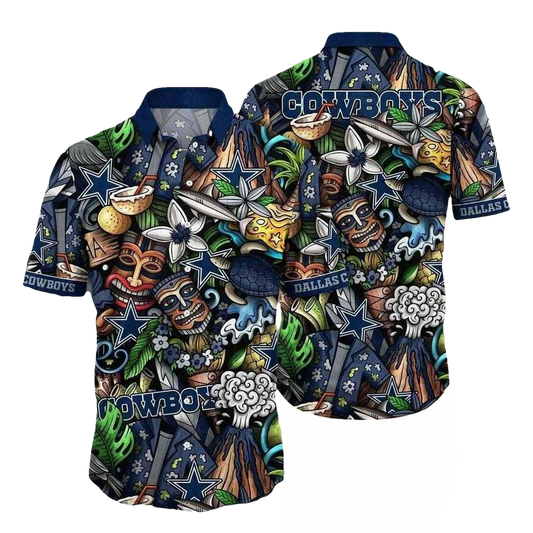 Dallas Cowboys Tiki And Pineapple Splash Hawaiian Shirt - Moonbestprint