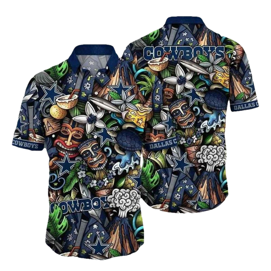Dallas Cowboys Tiki And Pineapple Splash Hawaiian Shirt - Moonbestprint