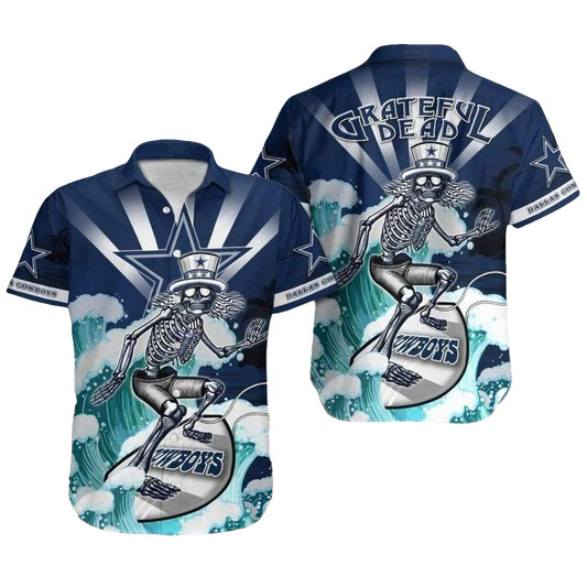 Dallas Cowboys Surfing Skeleton Grateful Dead Inspired Hawaiian Shirt - Moonbestprint