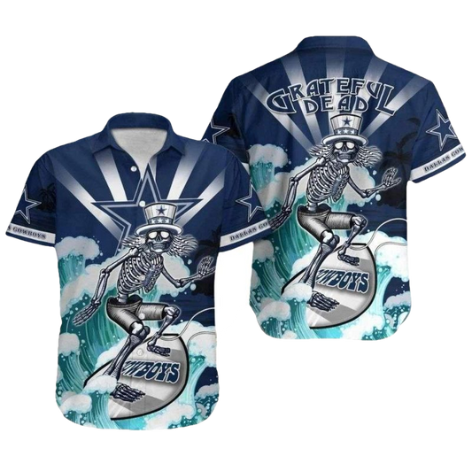 Dallas Cowboys Surfing Skeleton Grateful Dead Inspired Hawaiian Shirt - Moonbestprint