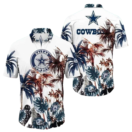 Dallas Cowboys Sunset Palms Tree White Hawaiian Shirt - Moonbestprint
