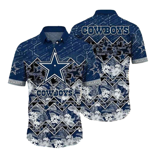 Dallas Cowboys Stripe And Bloom Game Day Floral Hawaiian Shirt - Moonbestprint