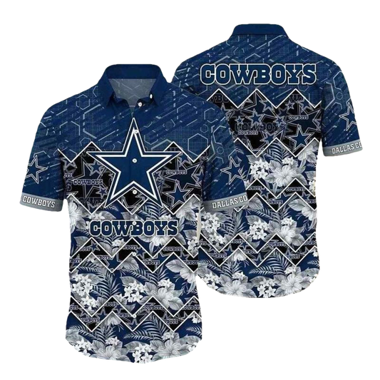 Dallas Cowboys Stripe And Bloom Game Day Floral Hawaiian Shirt - Moonbestprint