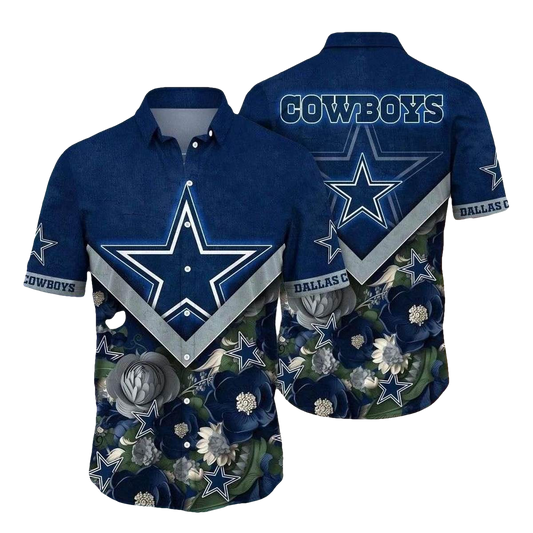 Dallas Cowboys Starry Plumeria Navy Night Floral Hawaiian Shirt - Moonbestprint