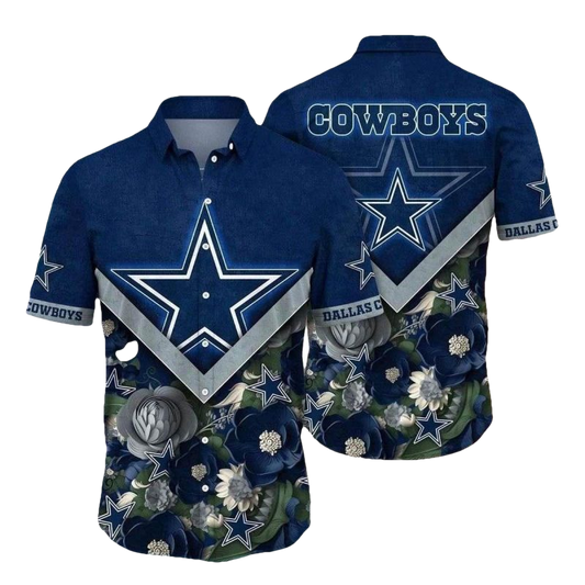Dallas Cowboys Starry Plumeria Navy Night Floral Hawaiian Shirt - Moonbestprint