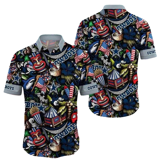 Dallas Cowboys Patriotic Tiki Fiesta Hawaiian Shirt - Moonbestprint