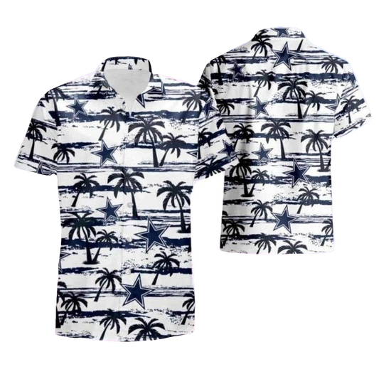 Dallas Cowboys Palm Tree Silhouette White Hawaiian Shirt - Moonbestprint