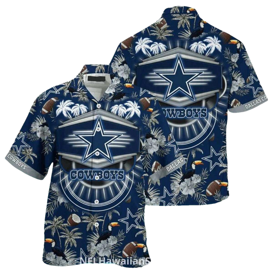 Dallas Cowboys Neon Shield Tropical Theme Hawaiian Shirt - Moonbestprint