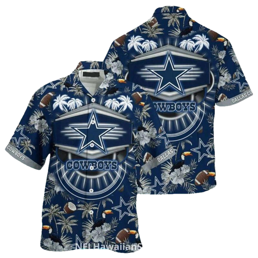 Dallas Cowboys Neon Shield Tropical Theme Hawaiian Shirt - Moonbestprint