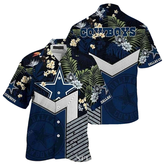 Dallas Cowboys Navy Floral Starburst Hawaiian Shirt - Moonbestprint