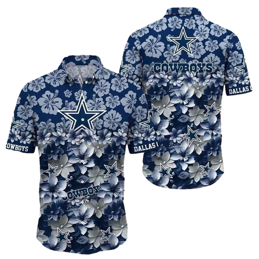 Dallas Cowboys Navy Floral Emblem Hawaiian Shirt - Moonbestprint