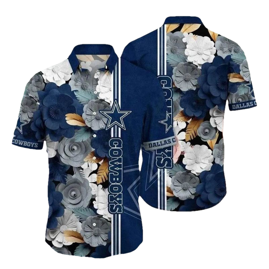 Dallas Cowboys Monochrome Tropical Flowers Elegant Team Style Hawaiian Shirt - Moonbestprint