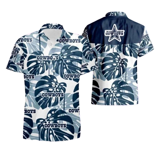 Dallas Cowboys Monochrome Leafy Hawaiian Shirt - Moonbestprint