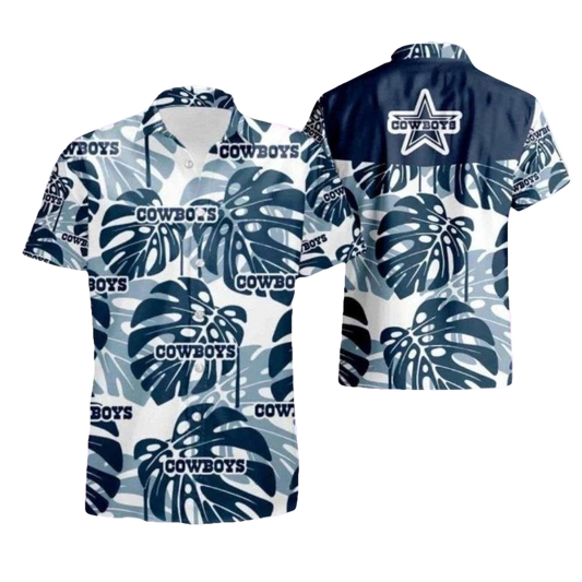Dallas Cowboys Monochrome Leafy Hawaiian Shirt - Moonbestprint