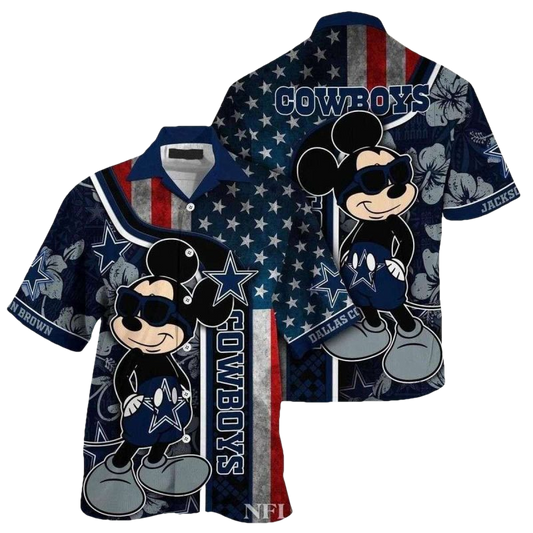 Dallas Cowboys Mickey And American Flag Hawaiian Shirt - Moonbestprint