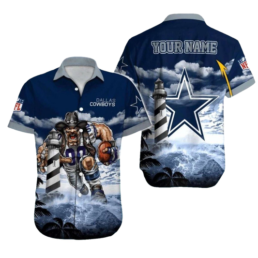 Dallas Cowboys Mascot And Stormy Lighthouse Hawaiian Shirt - Moonbestprint