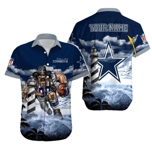 Dallas Cowboys Mascot And Stormy Lighthouse Hawaiian Shirt - Moonbestprint