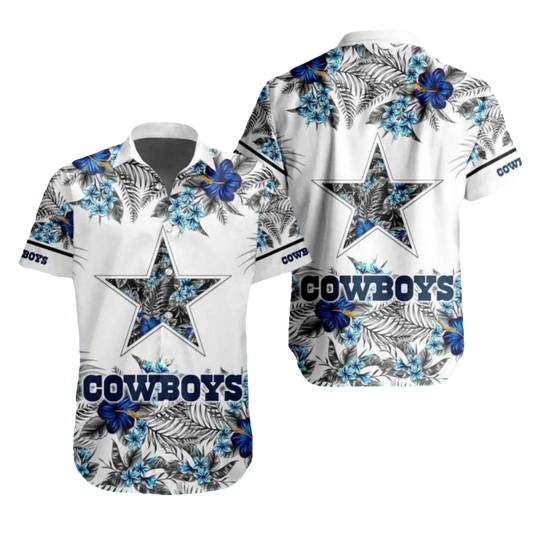 Dallas Cowboys Logo White And Blue Floral Hawaiian Shirt - Moonbestprint