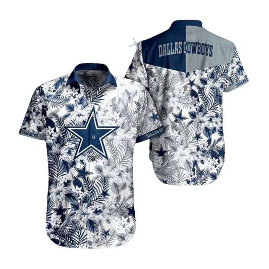 Dallas Cowboys Logo White And Navy Floral Hawaiian Shirt - Moonbestprint