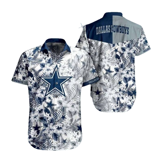 Dallas Cowboys Logo White And Navy Floral Hawaiian Shirt - Moonbestprint