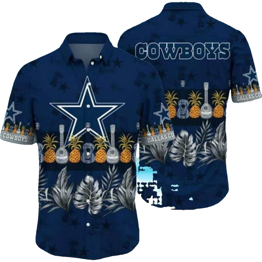 Dallas Cowboys Logo Pineapple Guitar Tropical Leaves Pattern Hawaiian Shirt - Moonbestprint