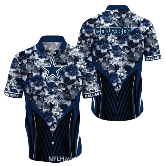 Dallas Cowboys Logo Floral Black And Blue Design Hawaiian Shirt - Moonbestprint
