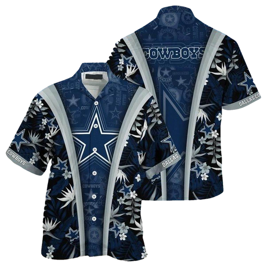 Dallas Cowboys Logo Dark Blue Lotus Flower Hawaiian Shirt - Moonbestprint