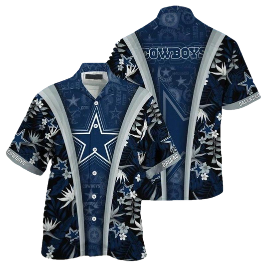 Dallas Cowboys Logo Dark Blue Lotus Flower Hawaiian Shirt - Moonbestprint