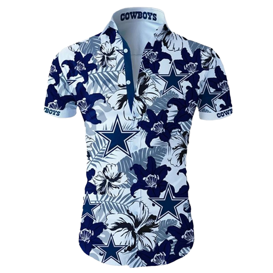Dallas Cowboys Logo And Tropical Flower Summer Hawaiian Shirt - Moonbestprint
