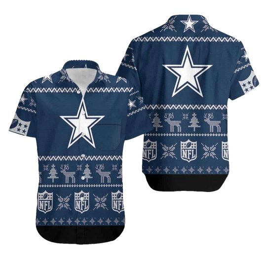 Dallas Cowboys Logo And Ugly Christmas Pattern Hawaiian Shirt - Moonbestprint