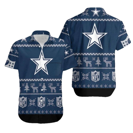 Dallas Cowboys Logo And Ugly Christmas Pattern Hawaiian Shirt - Moonbestprint