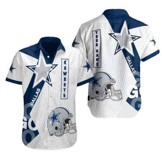 Dallas Cowboys Logo And Helmet Halftone White Hawaiian Shirt - Moonbestprint