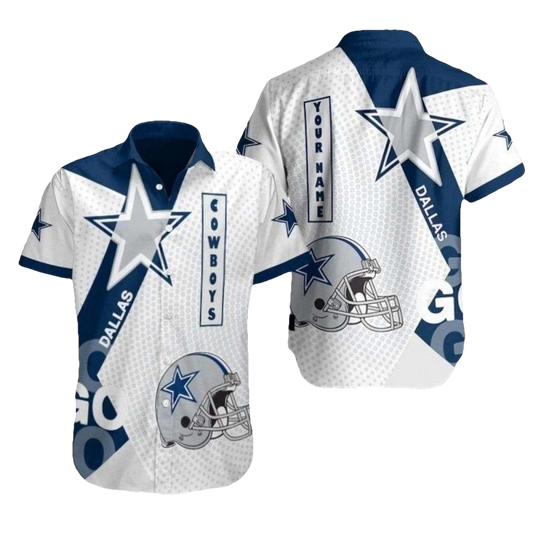 Dallas Cowboys Logo And Helmet Halftone White Hawaiian Shirt - Moonbestprint