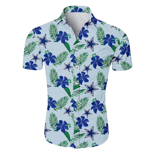 Dallas Cowboys Logo And Blue Flower Summer Hawaiian Shirt - Moonbestprint
