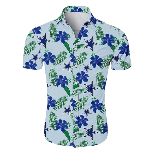 Dallas Cowboys Logo And Blue Flower Summer Hawaiian Shirt - Moonbestprint