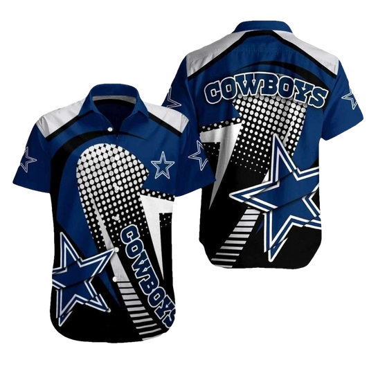 Dallas Cowboys Halftone Hero Navy And White Hawaiian Shirt - Moonbestprint