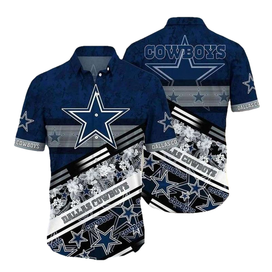 Dallas Cowboys Flower Burst Navy Star Explosion Hawaiian Shirt - Moonbestprint