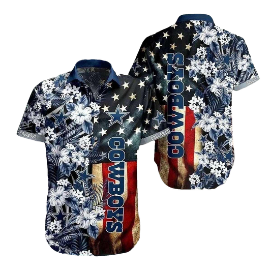 Dallas Cowboys Floral Stripes Us Flag Hawaiian Shirt - Moonbestprint