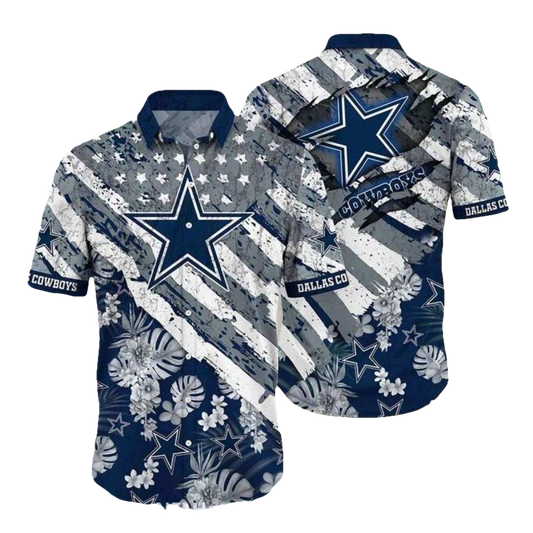 Dallas Cowboys Floral And Flag Hawaiian Shirt - Moonbestprint