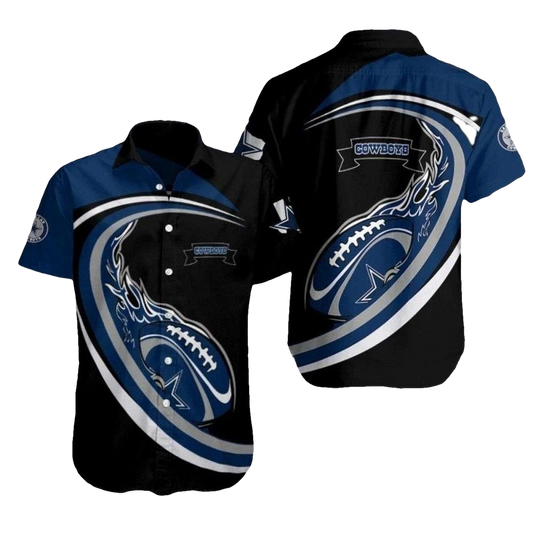 Dallas Cowboys Flame Ball Black And Blue Hawaiian Shirt - Moonbestprint