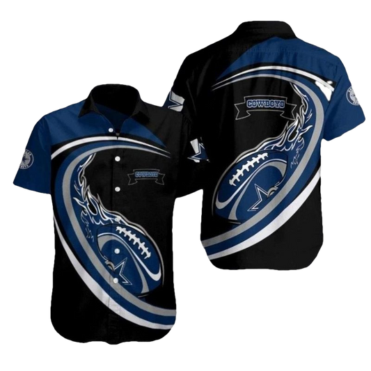 Dallas Cowboys Flame Ball Black And Blue Hawaiian Shirt - Moonbestprint