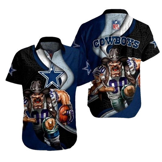 Dallas Cowboys Fierce Rush Game With Mascot Hawaiian Shirt - Moonbestprint